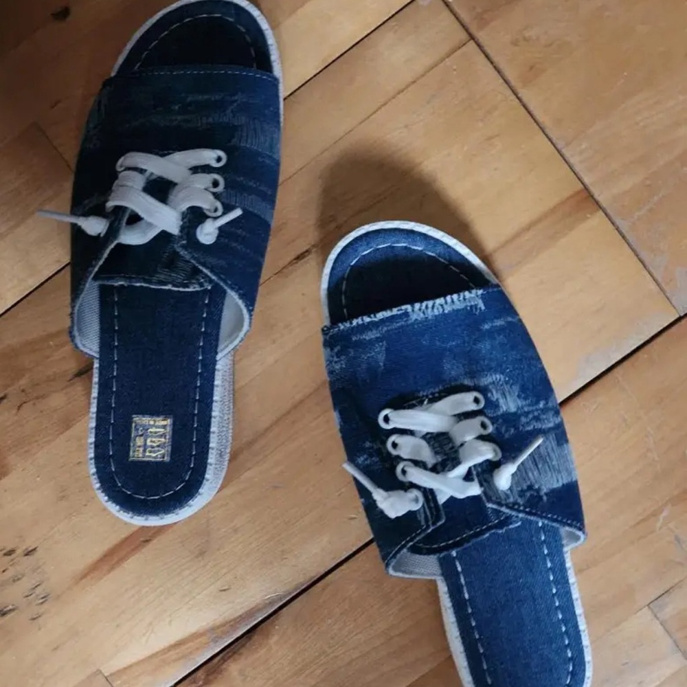 New denim slide sandals
